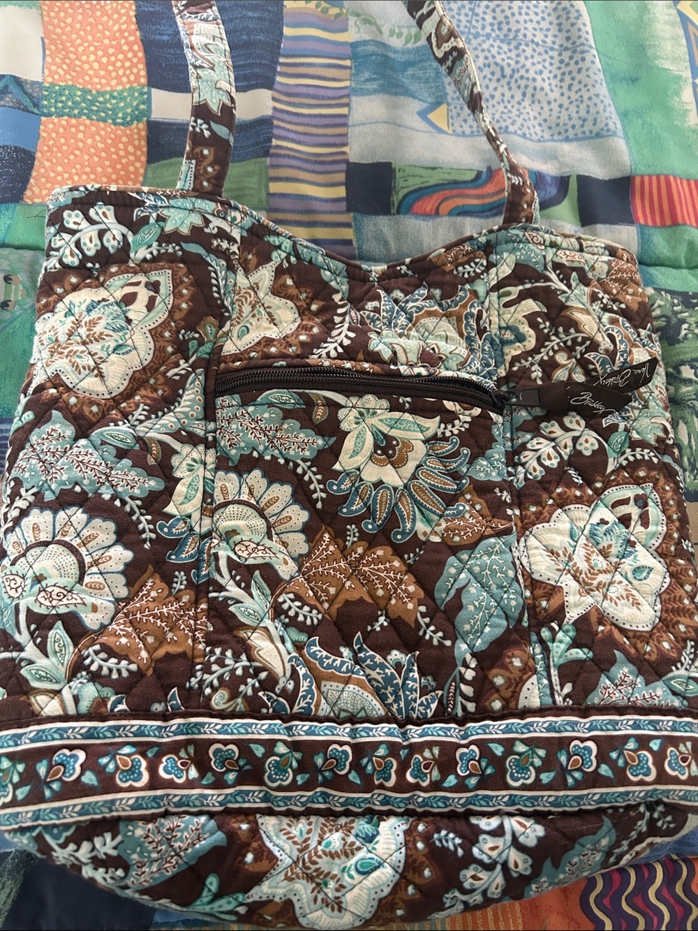 Vera Bradley Brown Floral Quilted Tote with Matching Wristlet - Picture 4 of 5